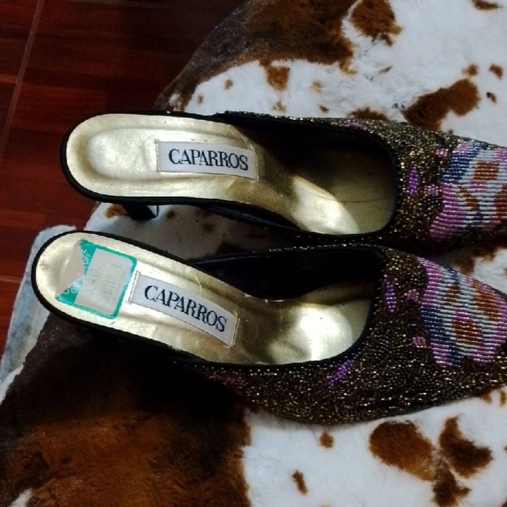 Caparros Beaded Heels in Gold and Purple